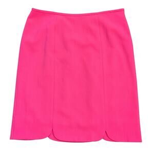 Kasper Pencil Skirt Bright Barbie Pink Scalloped Hem Career Wear Size 12